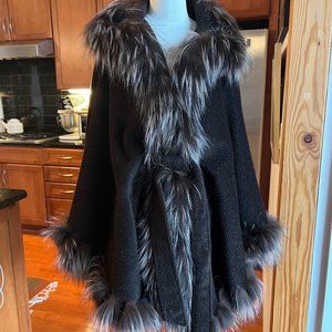 Alpaca and Silver fox brown belted cape